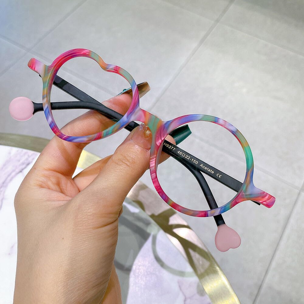 Asymmetrische Herz-Runde Lesebrille Designer, Blaulichtfilter Reading Glasses Brillen Azetat Stylische, Modischer Accessoire für Damen und Herren