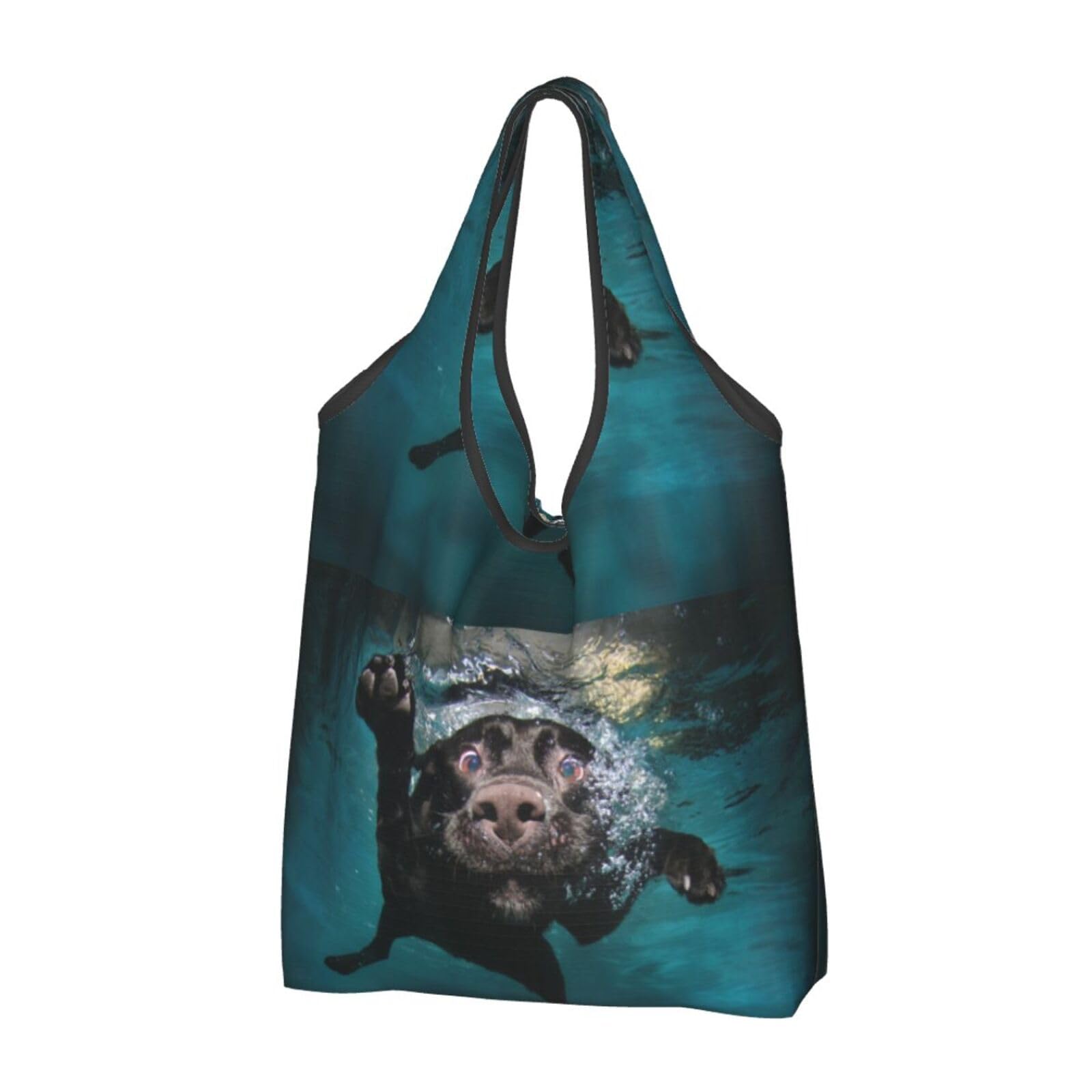 Hyaszst Shoulder Bags HandBags Fold eco-friendly Shopping Bags,Black Labrador Retriever Dog Swimming