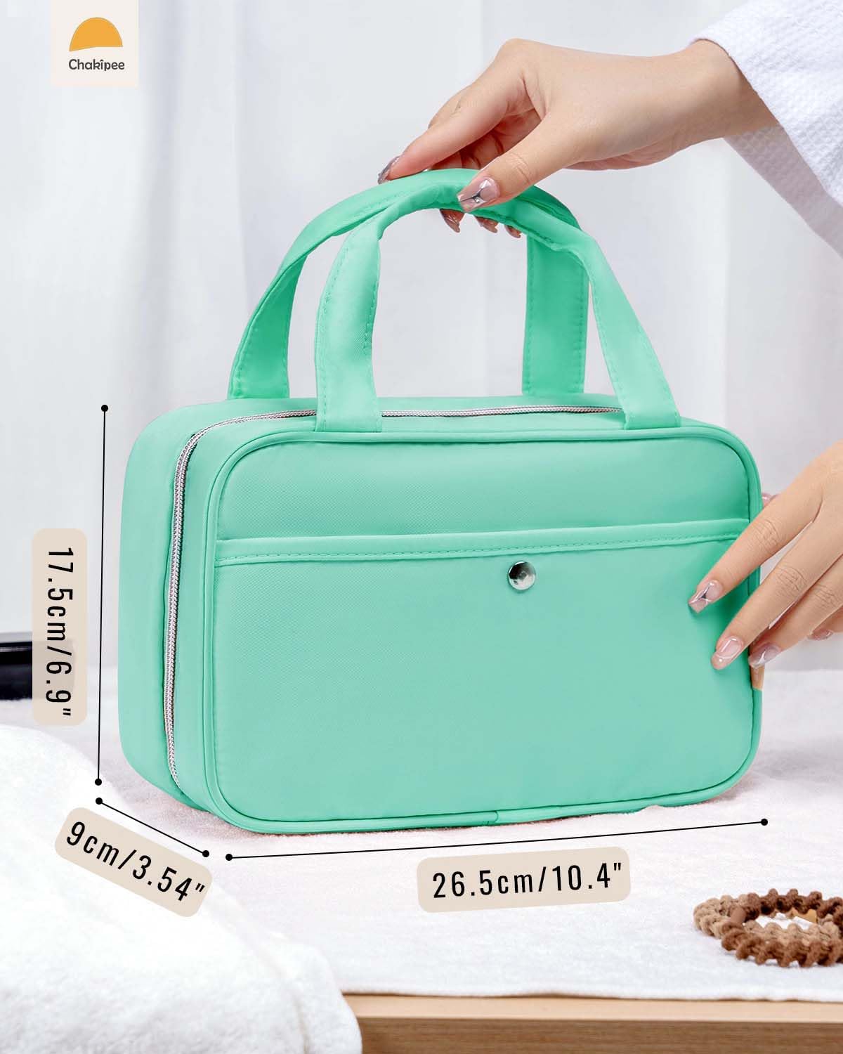 Travel Hanging Toiletry Bag for Women - Waterproof Cosmetic Organizer with Clear Window, Lightweight Bathroom Bags for Essentials, Makeup, Shampoo, Toiletries Green, Medium