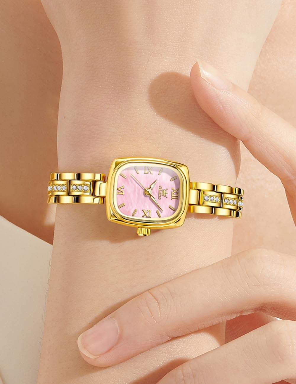 OLEVS Women Watch Set Shinning Diamond Rose Gold Elegant Luxury Ladies Dress Wrist Watches Necklaces & Bracelets
