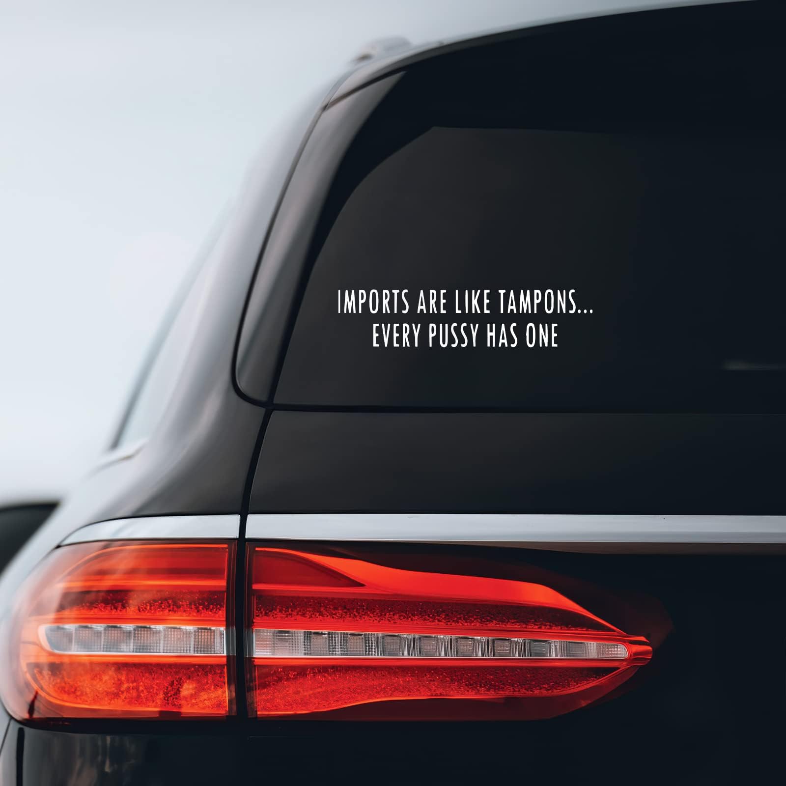 Imports are Like Tampons Sticker Decal Notebook Car Laptop 8" x 1" (White)
