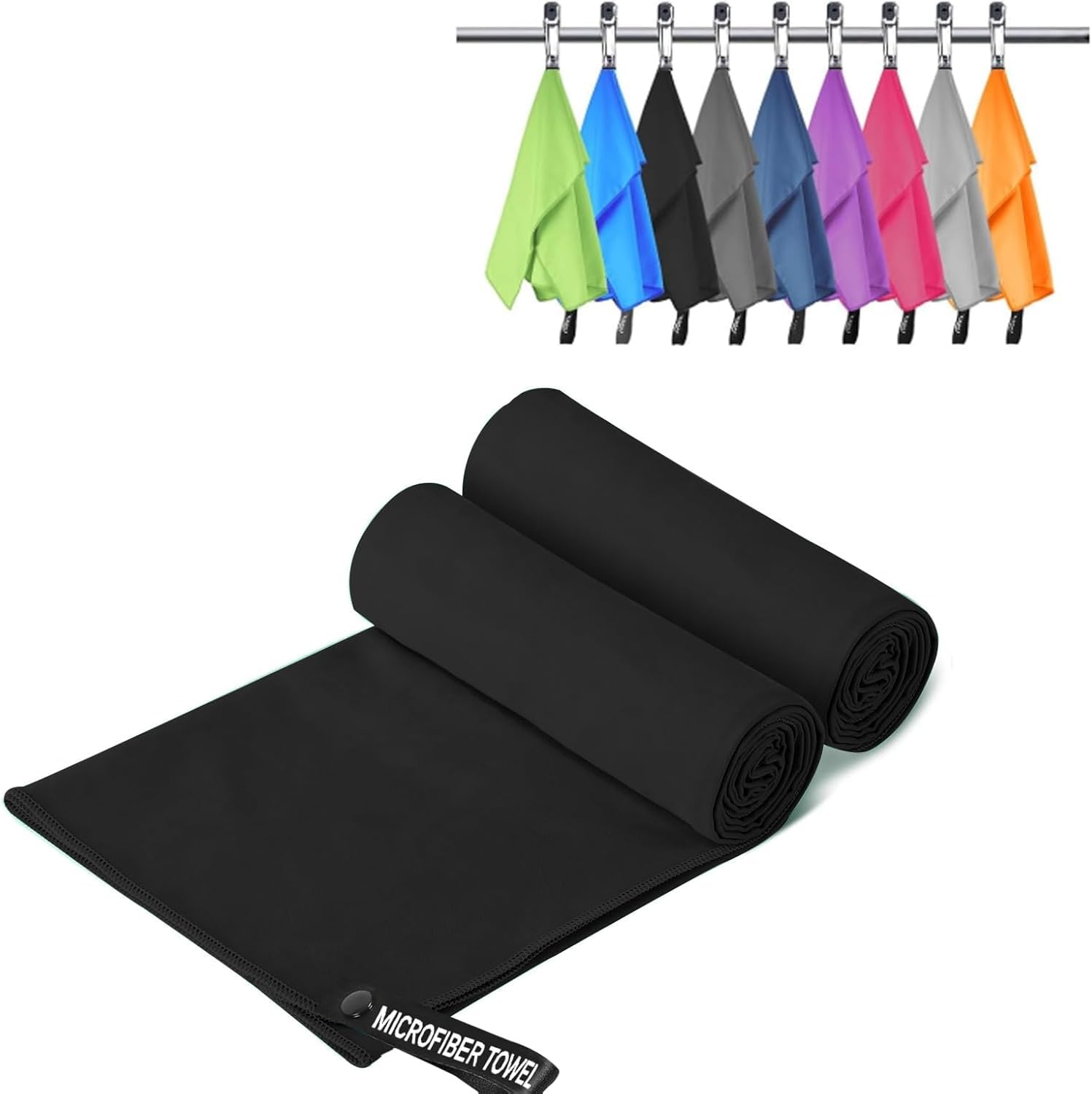 InfiniZer Gym Towel 2/3-Pack, Quick-Dry Microfibre Towel for Sports, Gym, Beach & Camping, Ultra-Lightweight & Portable (Black*3, S（(11.8 * 15.7In）)