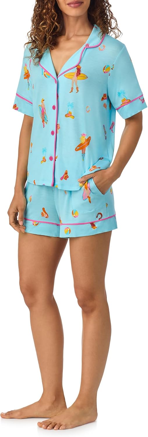 Room Service Womens Pajama Sets, Short Sleeve Stretch Rayon Button Down Top with Shorts 2 Piece Lounge Sets for Women - Image 3