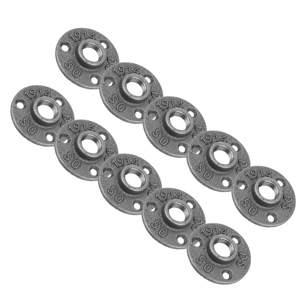 10 piezas de brida de piso de hierro maleable BSP, tubería de montaje roscada, brida de pared antigua para estanterías, rieles de cortina, perchas (negro)(DN20 3/4‘’)