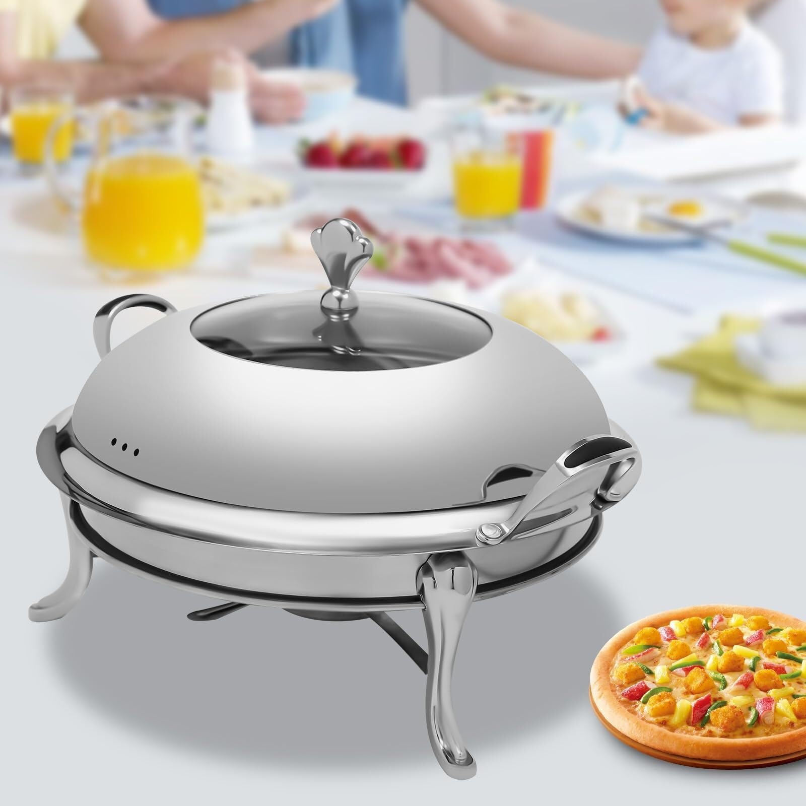 Scaldavivande Rotondo in Acciaio Inossidabile Chafer Roll Top