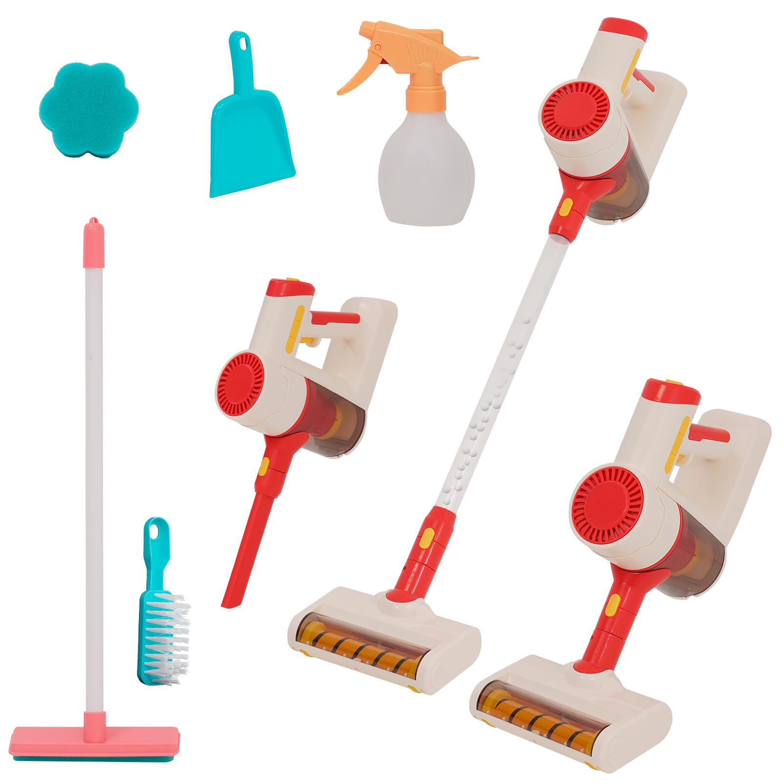 Vacuum Cleaner Toy for Toddler with Real Suction Function, Realistic Role-Play Cordless Vacuum Toy with Music, Kids Interactive Toy Cleaning Tool Set for Boys Girls