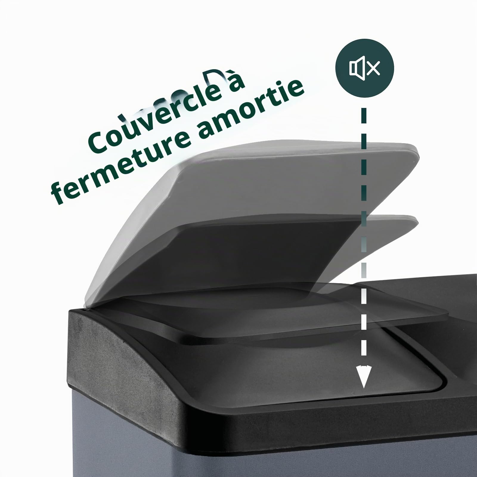 SVITA TC2X20 Lot de 2 poubelles de cuisine à pédale, capacité 40 l, 2 x 20 l, pour tri sélectif des déchets, gris