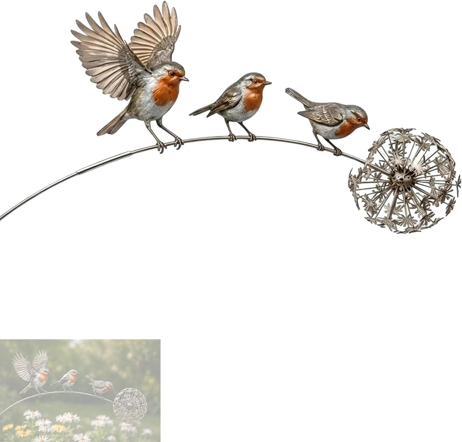 Robin Garden Stake, Rustic Robin Bird Yard Art Decorations with Dandelion Accent, Metal Robins Bird Garden Sculpture,for Lawn Patio Flower Bed and Backyard, Memorial Gift