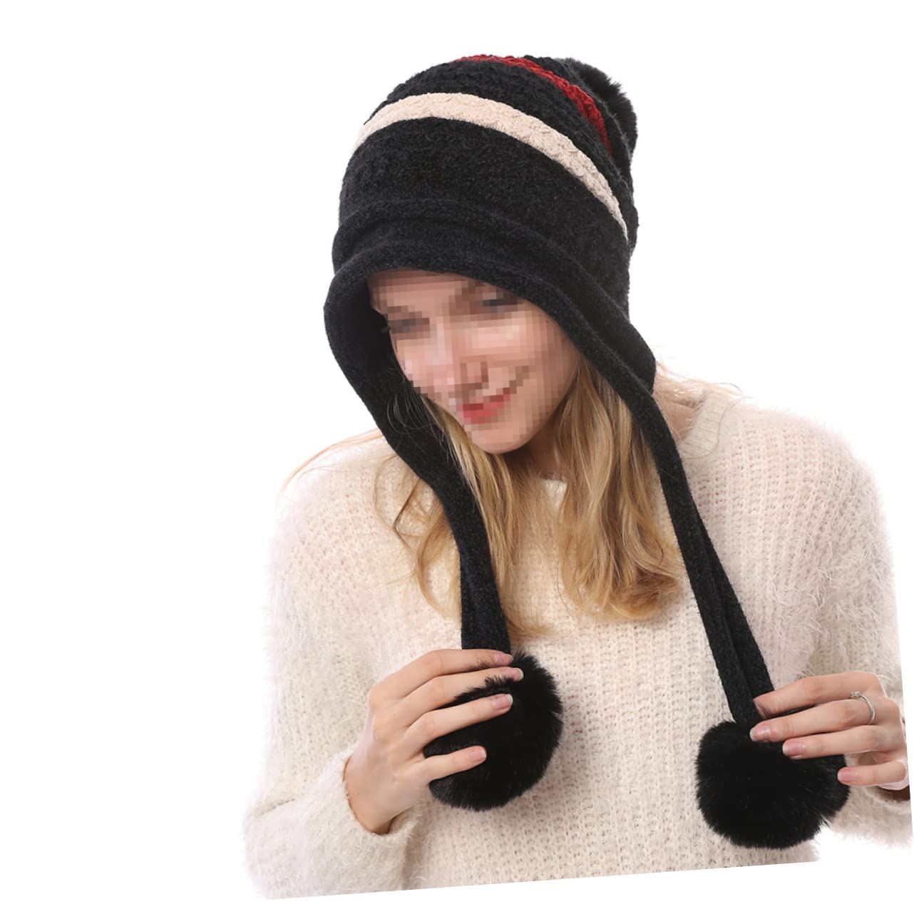 SOIMISS 3pièces Bonnet Hiver Laine Tricoté pour Femmes avec Pompons Chapeau Chaud Et Confortable pour Ski Les Activités Extérieur Jours Froids Noir
