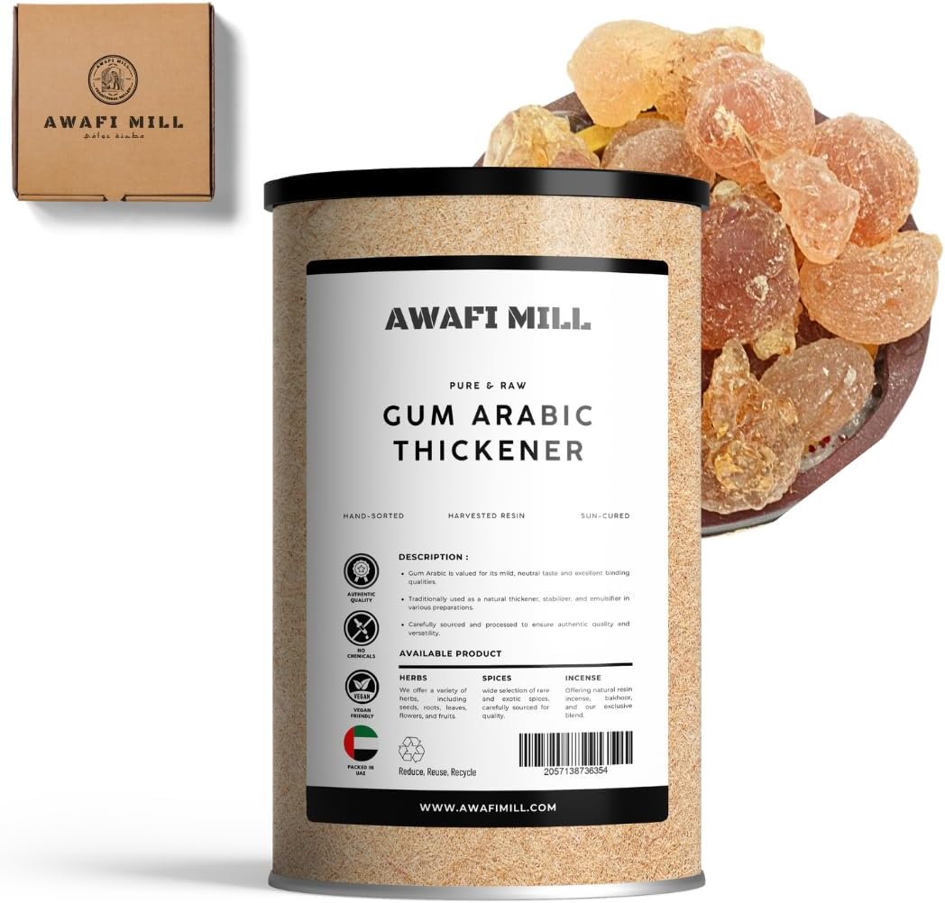 – Awafi Mill Gum Arabic Thickener - Pure Food Grade Natural Gum | Large and Beautiful | Culinary Grade Gum Acacia for Thickening Soups, Sauces, Beverages - 250 g | 9 Oz