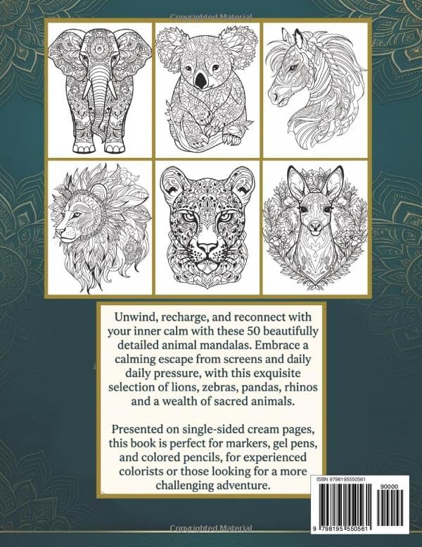 Sacred Calm: 50 Premium Animal Mandalas for Adult Mindful Stress Relief: Beautifully Detailed Hand-Crafted Animal Mandalas for Anxiety Relaxation image 3