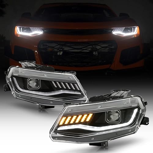 ACANII - Para modelo halógeno Chevy Camaro 2016-2018 tubo LED negro con proyector de señal secuencial faros delanteros