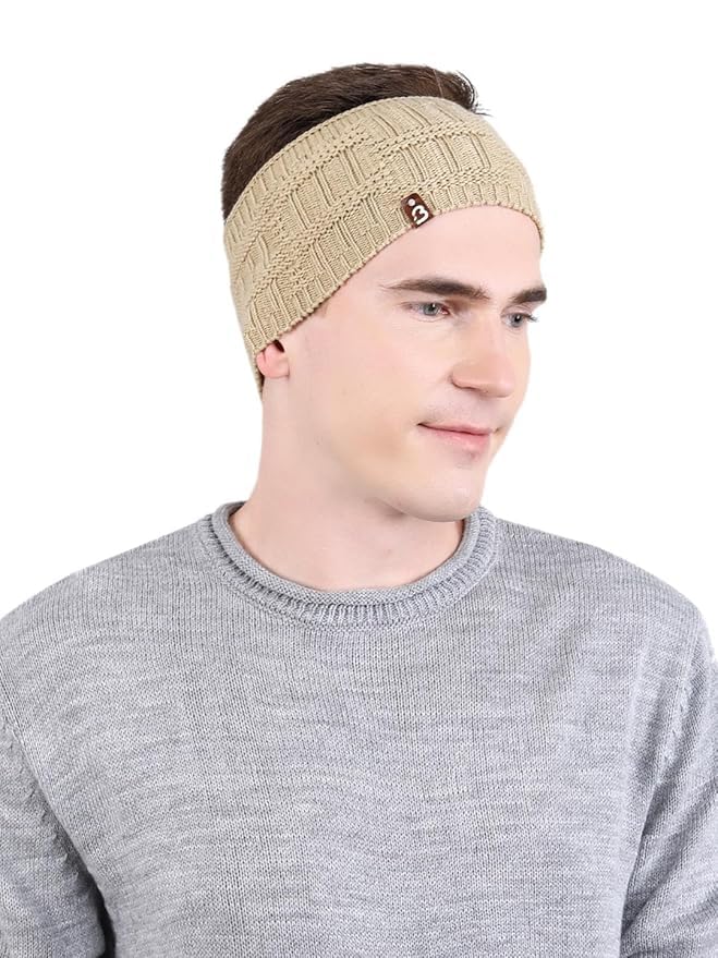 Stylish Knitted Warm woolen Headband Earwarmer Earmuffs Earcap Earcover Winter accessories trendy self design Earwarmer for Men (Black, Free Size)