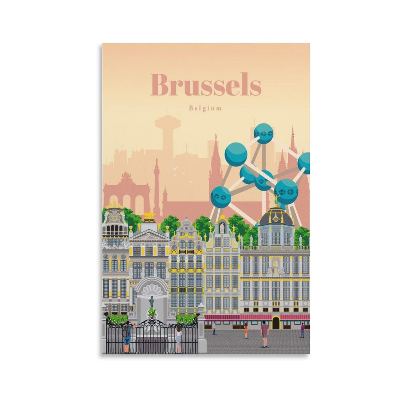 Fbaoda Brussels Belgium Posters Vitger Travel Poster Canvas Art Wall Room House Decor Bedroom Office Posters Prints Wall Art Paitings Rustic Home Decorate for Living 16x24inch(40x60cm)