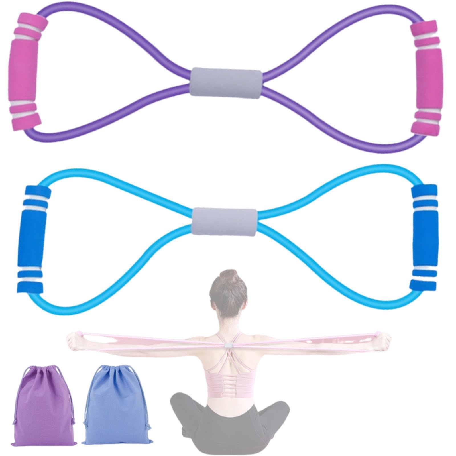 Saludea Resistance Band with Handles, Arm Figure 8 Resistance Band with Handles, Chest Expander, Yoga Gym Fitness Pulling Rope 8 Word Elastic for Arm and Shoulder Stretch (2 Pcs-B)