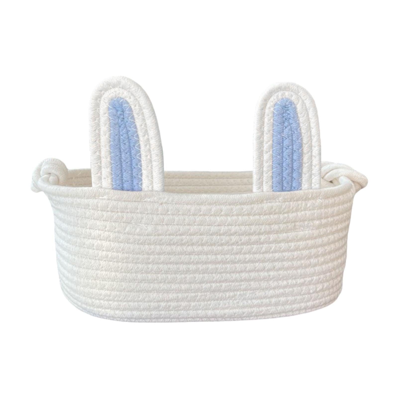 Harilla Osterkorb mit Hasenmotiv, Eierbeutel für, Geschenkkorb, leer, handgefertigt, Haseneimer, Tragetasche, gewebter Korb für, Blau Und Weiß
