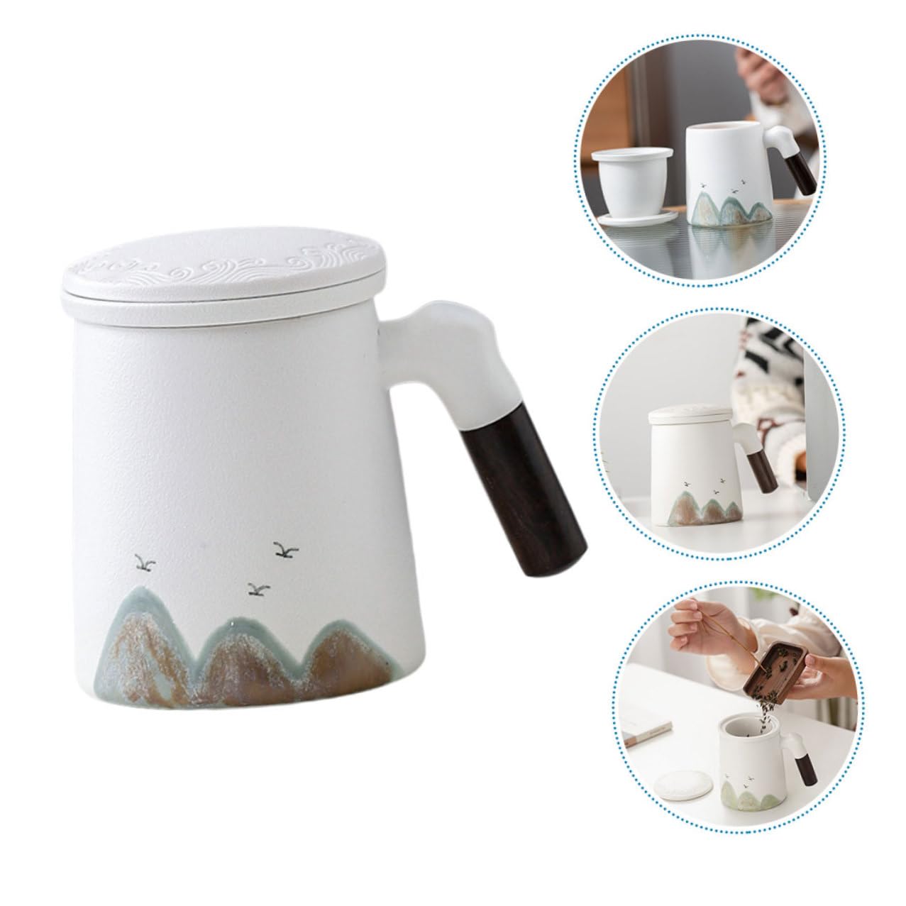 Taza de Cerámica de Color Claro con Infusor y Tapa para Infusionar Té, Taza para Desayuno con Filtro Adecuado para Entusiastas del Té en Escritorio