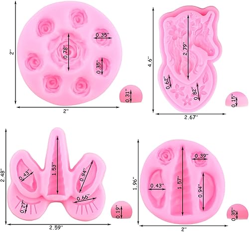 Miniatura 4 de ZiXiang Moldes de silicona de unicornio, orejas de cuerno de unicornio, moldes de fondant de arco iris para decoración de pasteles, decoración de