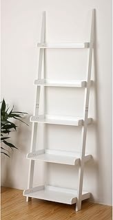 eHemco Modern 5 Tier Wall-Leaning Ladder Bookshelf Organizer, Storage Ra...