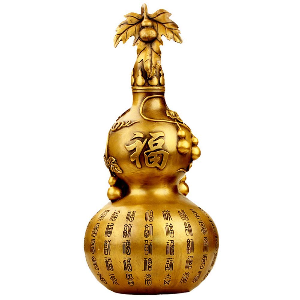 YNIYUJKL Feng Shui Statue Ornament Wu Lou/Hu Lu With Carving Fu Word Figure Sculpture, Chinese Good Luck Collectible Wealth Prosperity Home Office Decoration,Brass