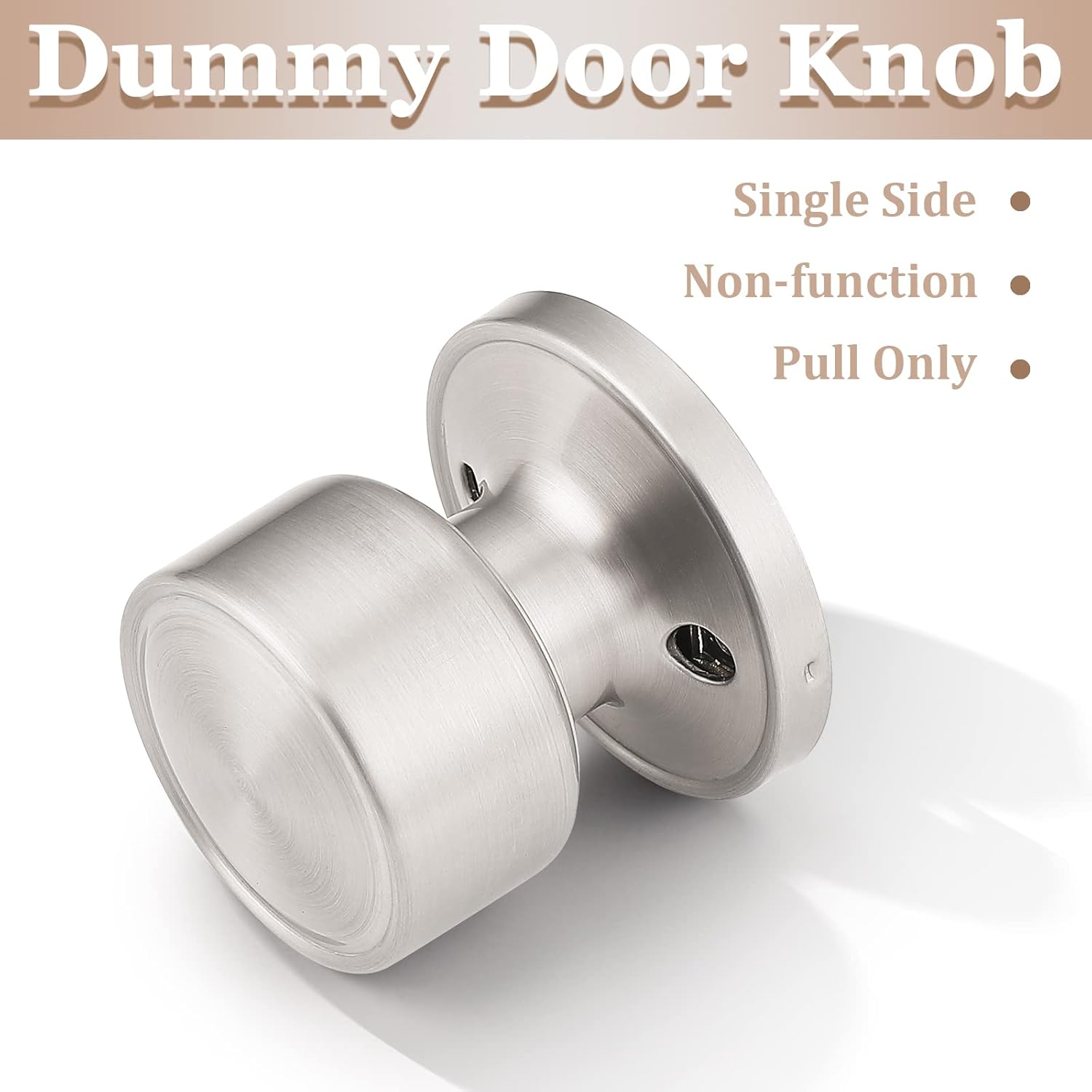 knobelite 2 Pack Dummy Knobs Satin Nickel Closet Door Knobs Single Side Non-Turning, Inactive Interior Round Knobs