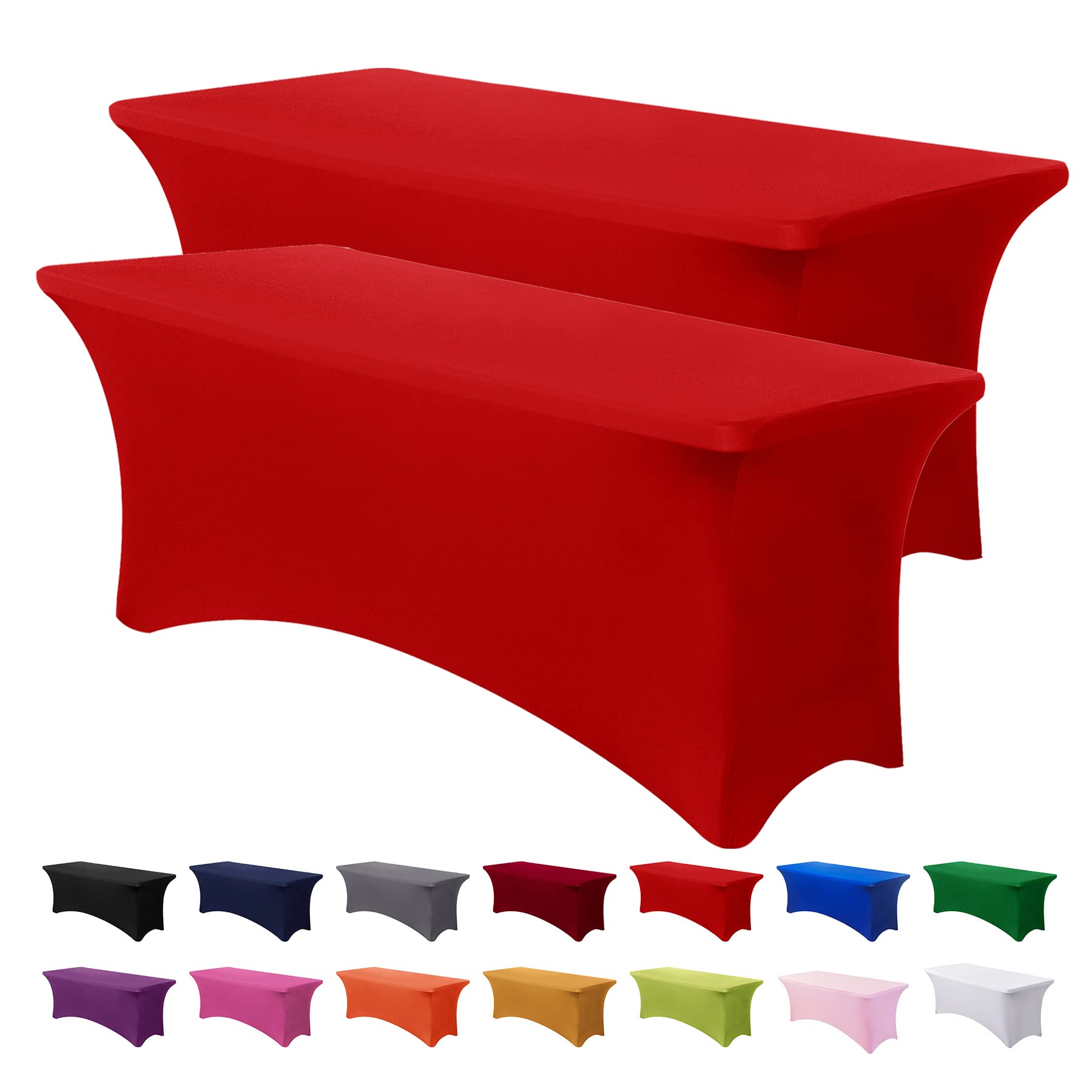 2 Pack 6ft Stretch Spandex Red Table Cover for Standard Folding Tables - Universal Rectangular Fitted Tablecloth Protector for Wedding, Banquet and Party