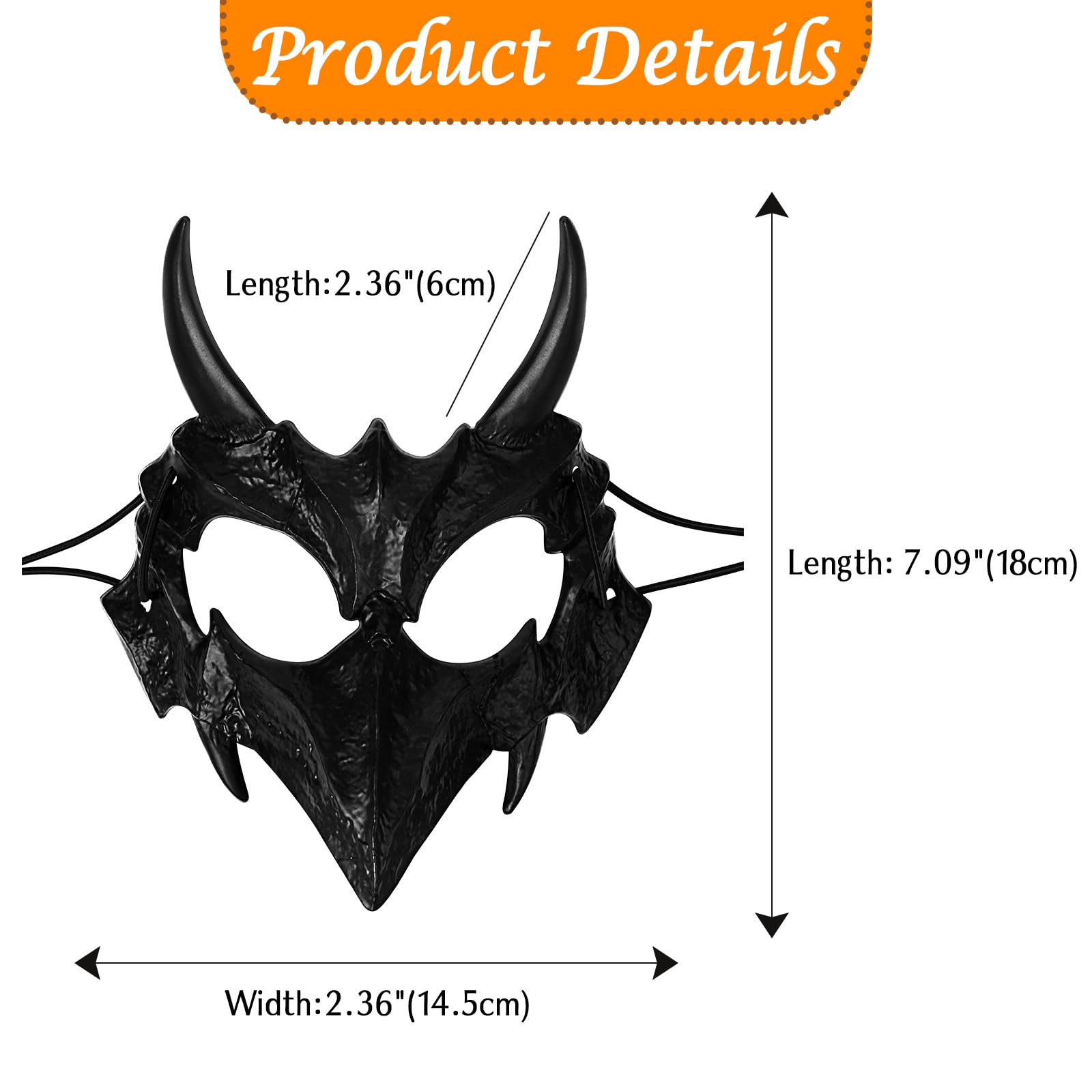 JewelryWe Unisex Gothic Demon Mask: Men Women Black Cosplay Dark Dragon Half Skull Scary Bloody Halloween Decorativ Mask - Image 3