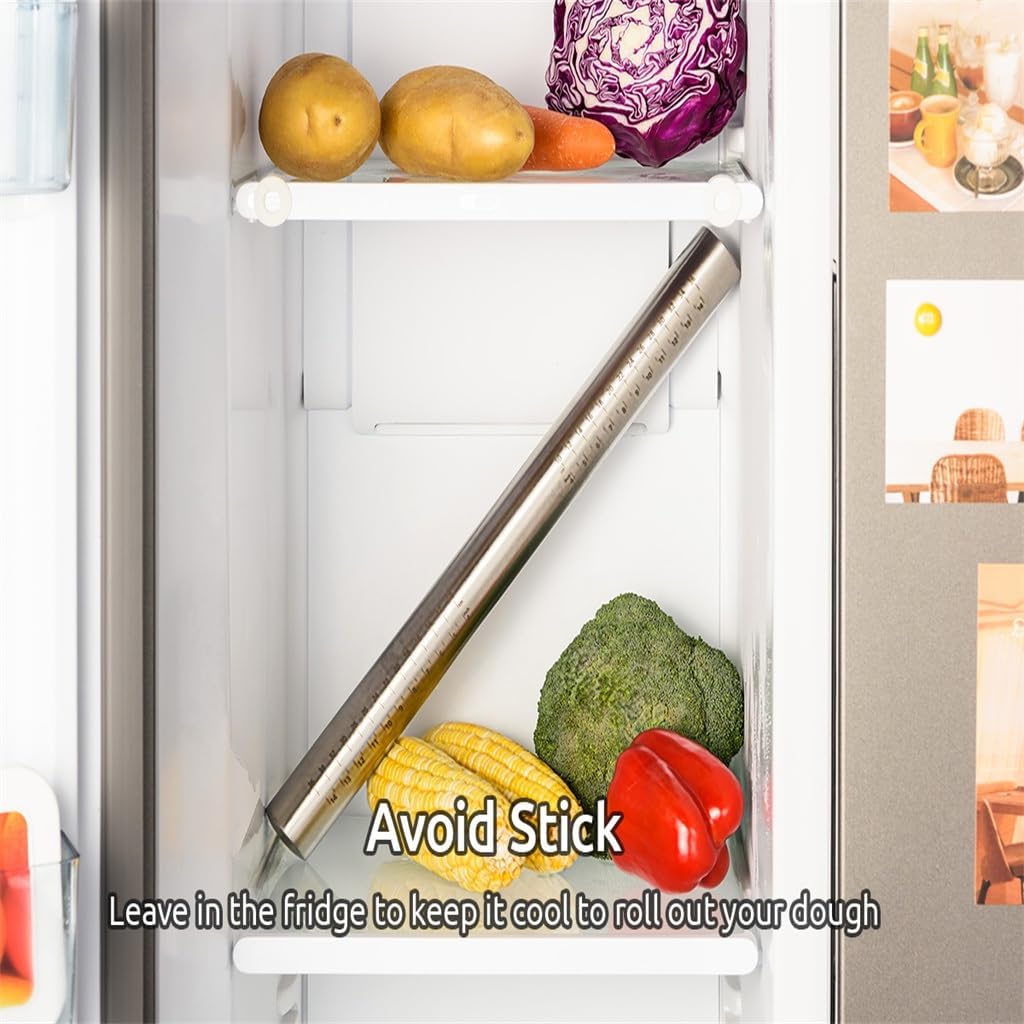 Adjustable Rolling Pin for Dough Pastry Cookies Kitchen Roller Stainless Steel with Thickness Rings 4 Levels