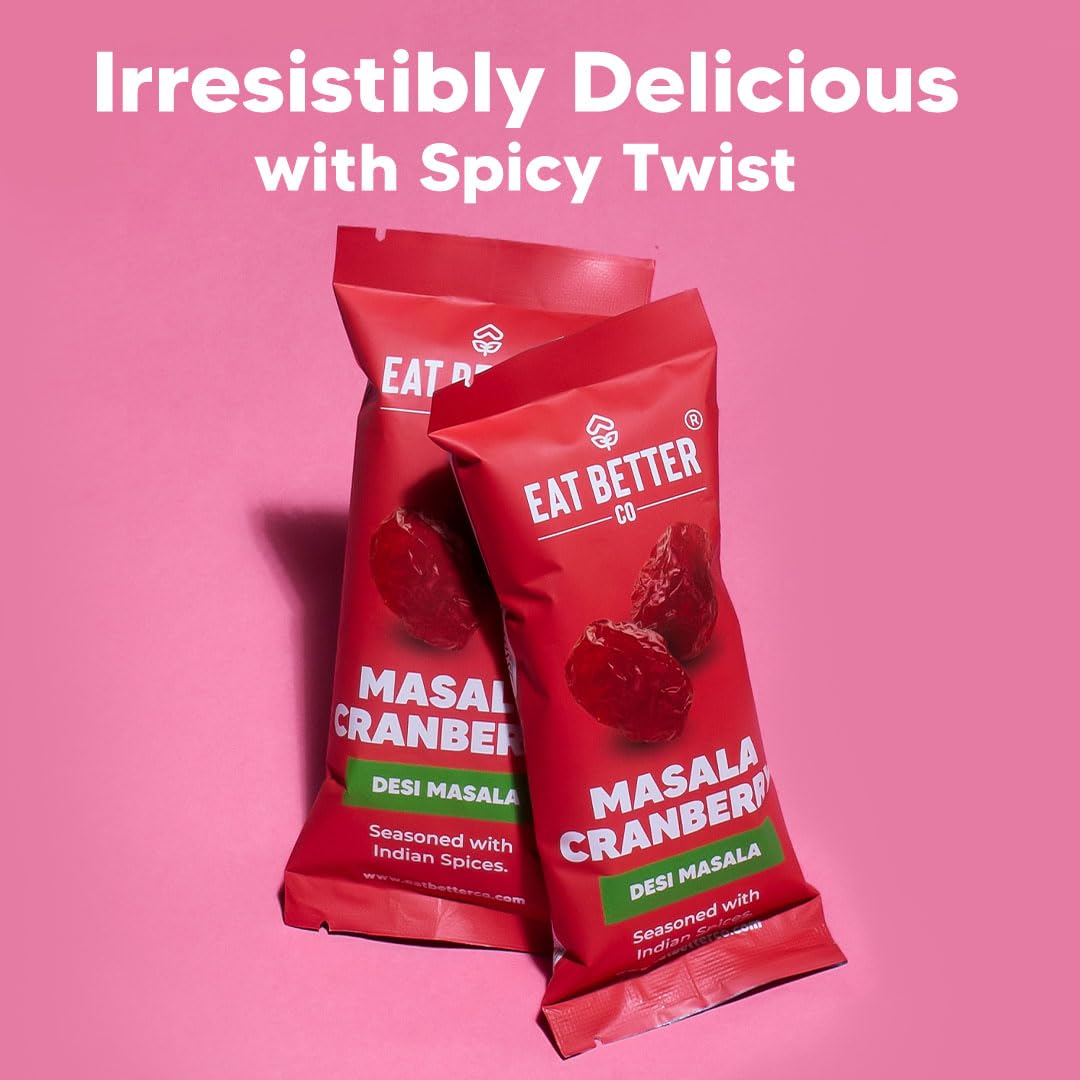 Eat Better Co Chatpata Cranberry - Pack of 4 | Healthy Snacks Spicy & Tangy Dried Cranberries | Cranberry Dry Fruit (4x40 grams) - Image 6 thumbnail
