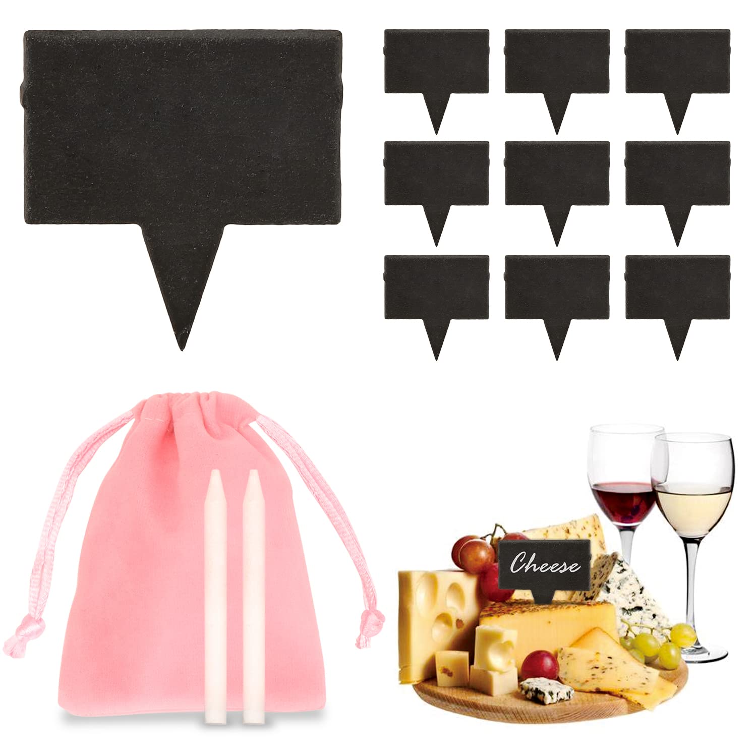 Jiulory 15 Pieces Cheese Markers for Charcuterie Board, Black Cheese Labels Chalkboard Picks Cupcake Name Tag Toppers for Food Dinner Wedding Birthday Parties (Oval Shape)