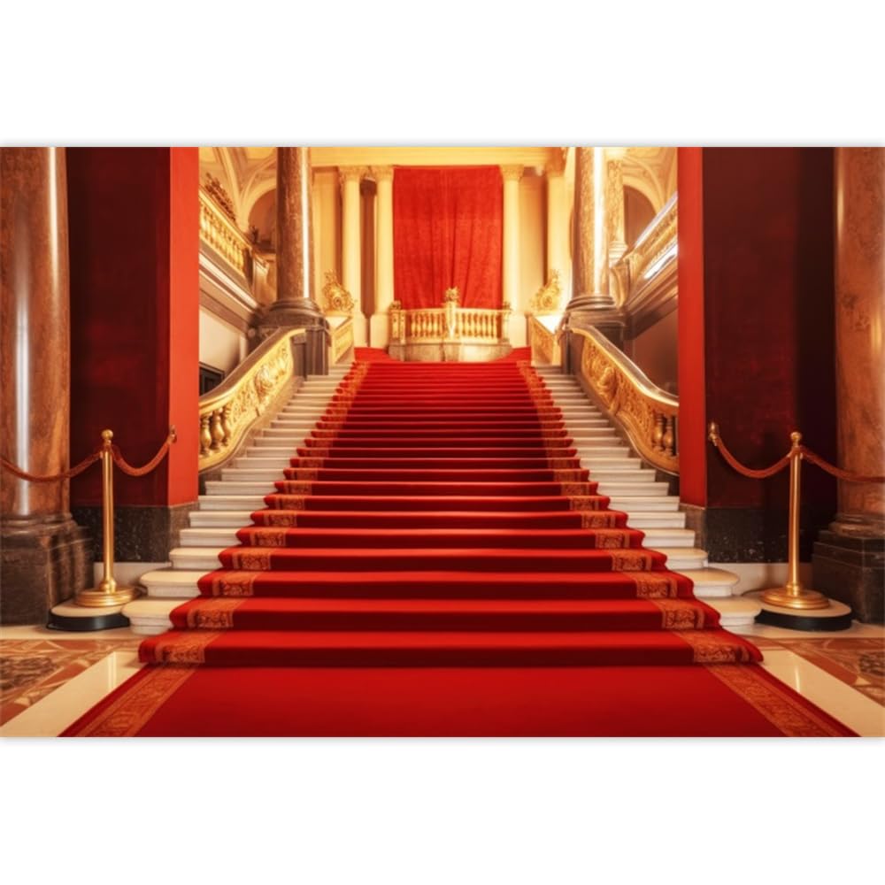 Canessioa Red Carpet Backdrop Gold Palace Castle Hall Stair Red Backdrop for Wedding Birthday Party Graduation Prom Welcome Party Professional