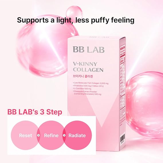 BB LAB Collagen Powder Drink Mix, Pink Lemonade Flavor, Zero Sugar, Low-Molecular Fish Collagen with Probiotics, Korean Beauty Drink, 8g*15 Sticks