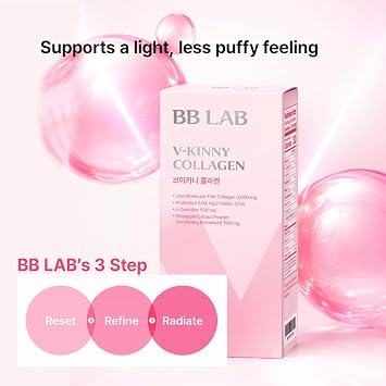 BB LAB Collagen Powder Drink Mix, Pink Lemonade Flavor, Zero Sugar, Low-Molecular Fish Collagen with Probiotics, Korean Beauty Drink, 8g*15 Sticks