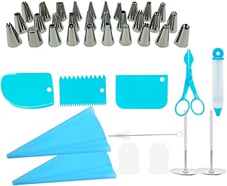 42 PCS Cake Icing Decorating Tools Set, 30 Icing Piping Tips, 2 Flower Nails, Reusable Couplers and Silicone Pastry Bags, ...