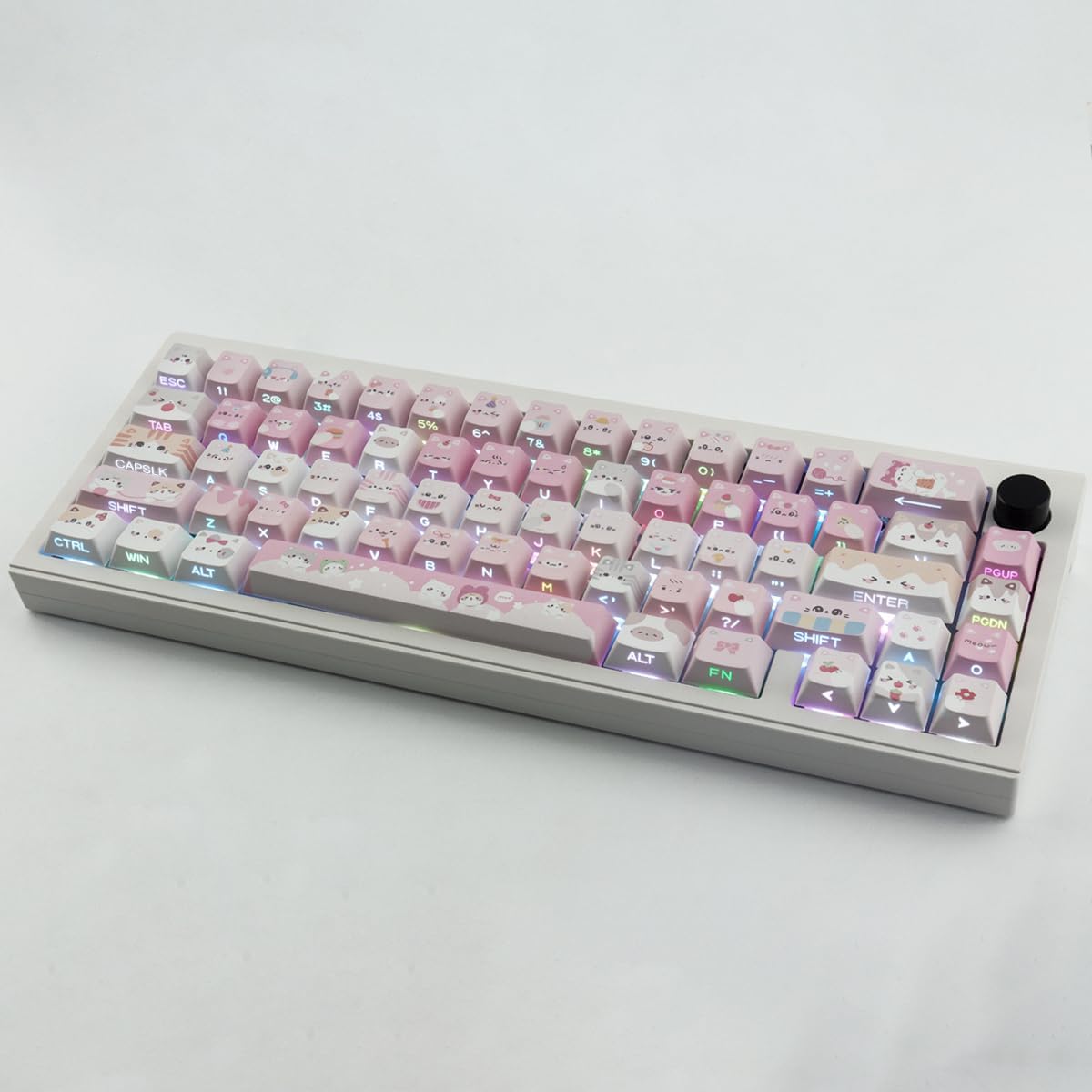 PBT Keycaps - Side Printed Keycap Set,136 Keys Shine Through Meow Meow Squad Custom Cat Keycaps, Cherry Profile Keyboard Keycaps for Cherry MX Switches Mechanical Keyboards
