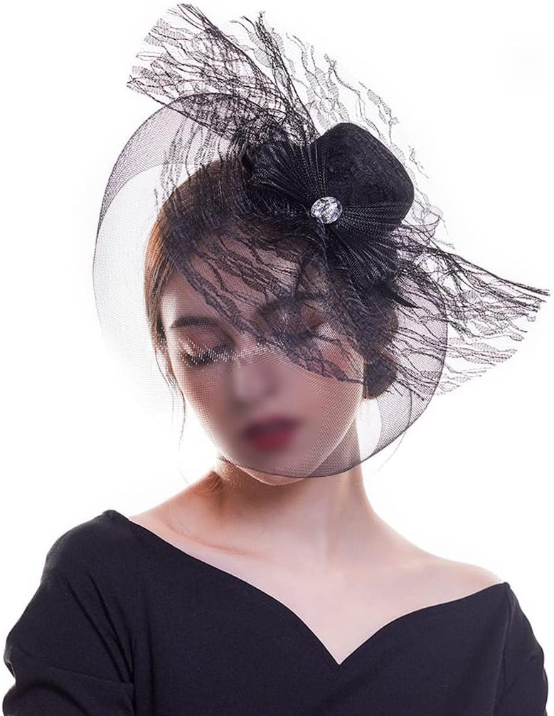 Hat Women Flower Mesh Ribbons Feathers Fedoras Headband Or A Clip Cocktail Tea Party Headwewar for Girls