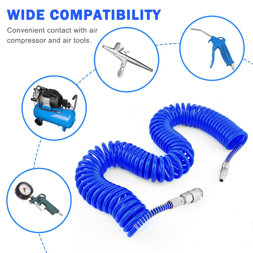Air Compressor Hose Polyurethane Recoil,10m Air Line Hose Compressor Tool,with 1/4" Europe Quick Coupler and Plug,5mm ID x 8mm OD with Bend Restrictor,Fitting Standard Euro Connections - Image 4