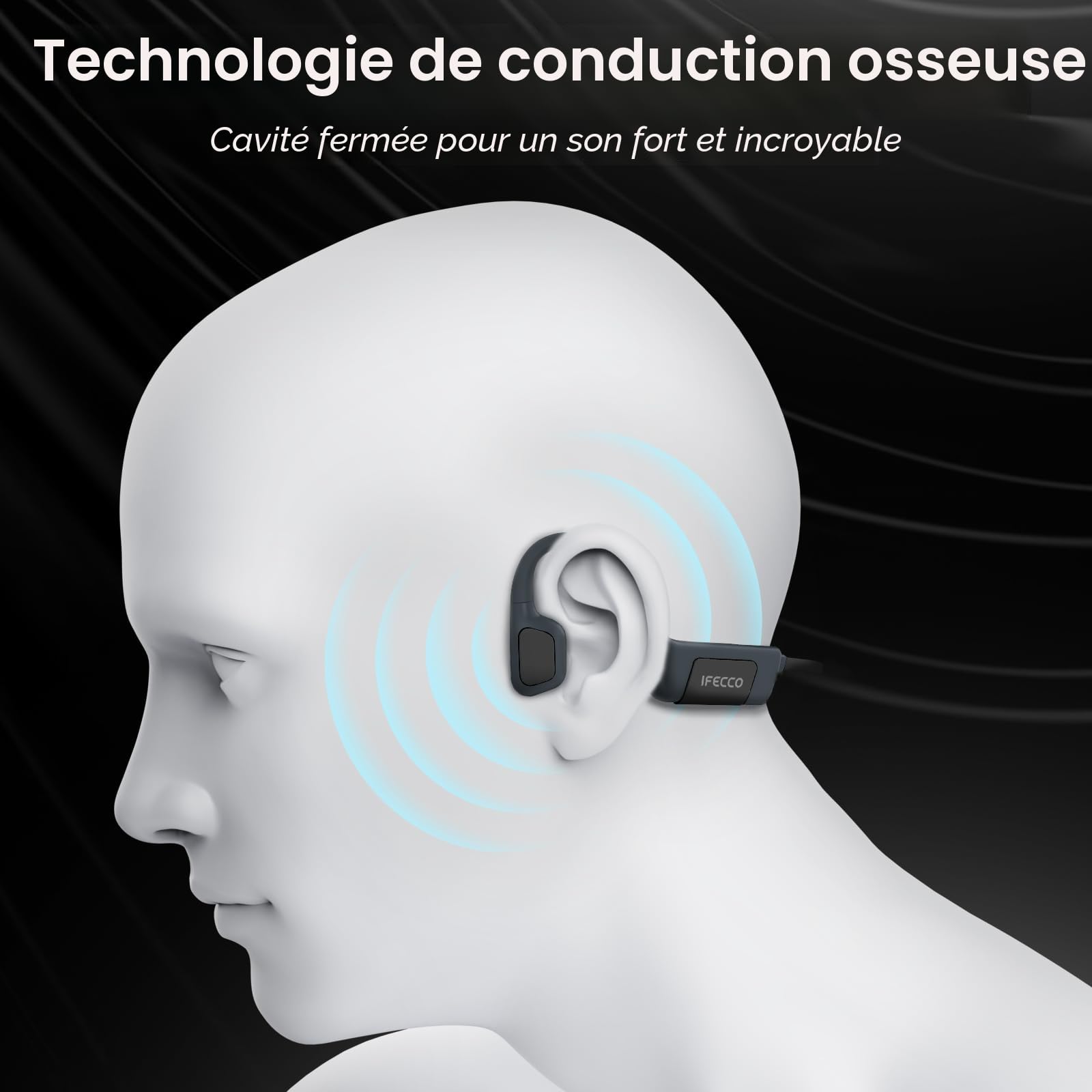 IFECCO Casque Conduction Osseuse Natation, IP68 Ecouteur Piscine pour Nager Bluetooth 5.4 Oreille Ouverte avec Micro, Lecteur MP3 32 Go de Mémoire pour Natation, Course à Pied, Cyclisme