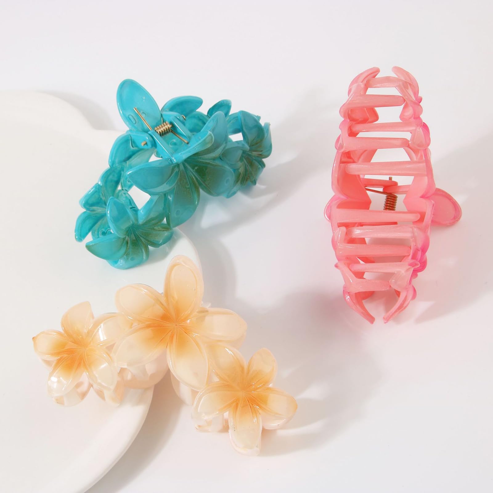 Ling & Bai 5Pcs Flower Hair Claws Clips Cute Hawaiian Plumeria FLower Claw Clip Large Non-slip Strong Hold Hair Accessories for Women and Girls (A) - Image 2