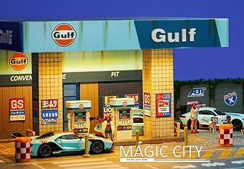 1/64 ガレージ ジオラマ シリーズ Gulf ガソリンスタンド Amazon.co.jp: 1/64 ジオラマセット GULFガソリンスタンド LED