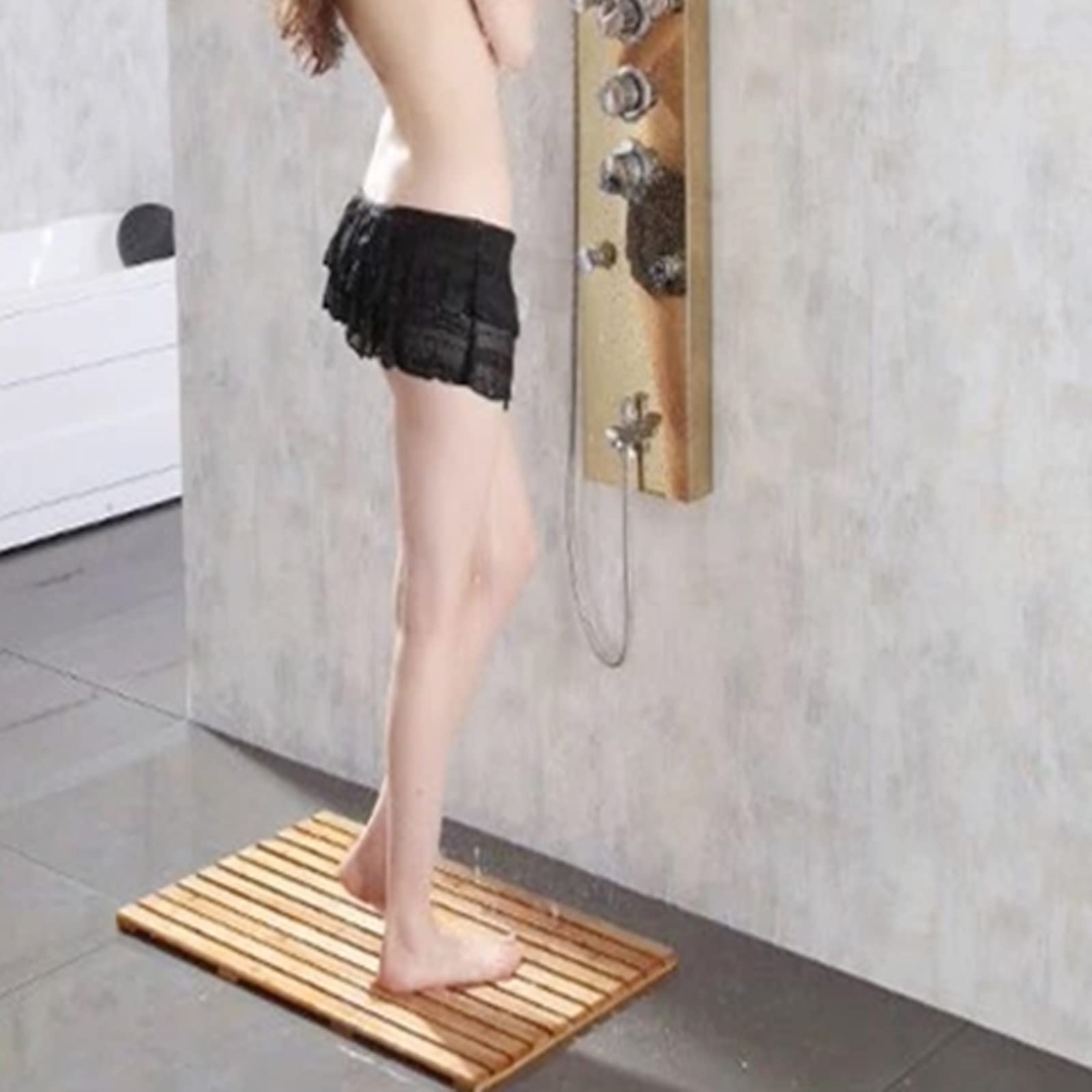 Alfombrilla de ducha de madera, alfombrilla de baño antideslizante, alfombrilla de ducha natural, con patas de goma antideslizantes Alfombrilla de baño de bambú, alfombrilla de ducha de baño, diseño