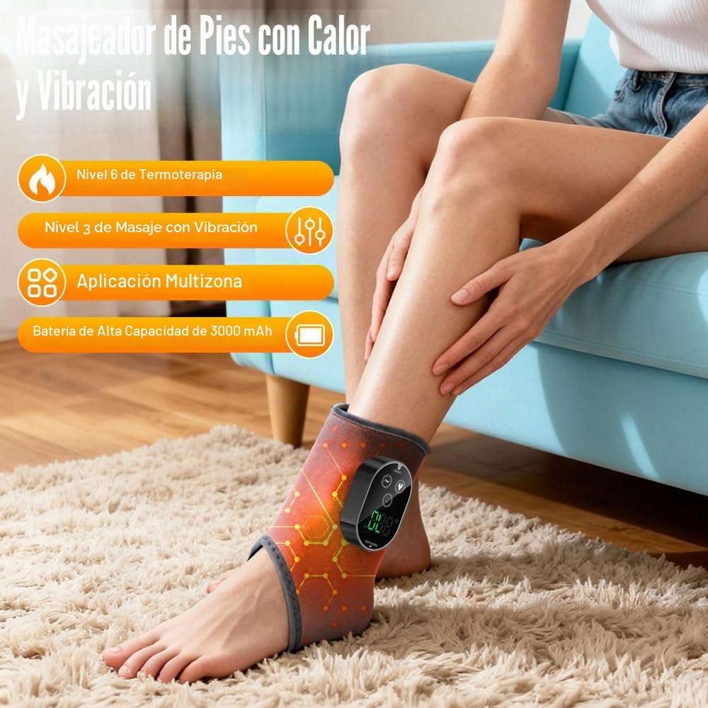 Masajeador de Pies Electrico, Recargable Foot Massager, con 3 Modos, 6 Niveles de Calor, Masajeador Eléctrico para Tobillos, Talones, Plantas, Empeines