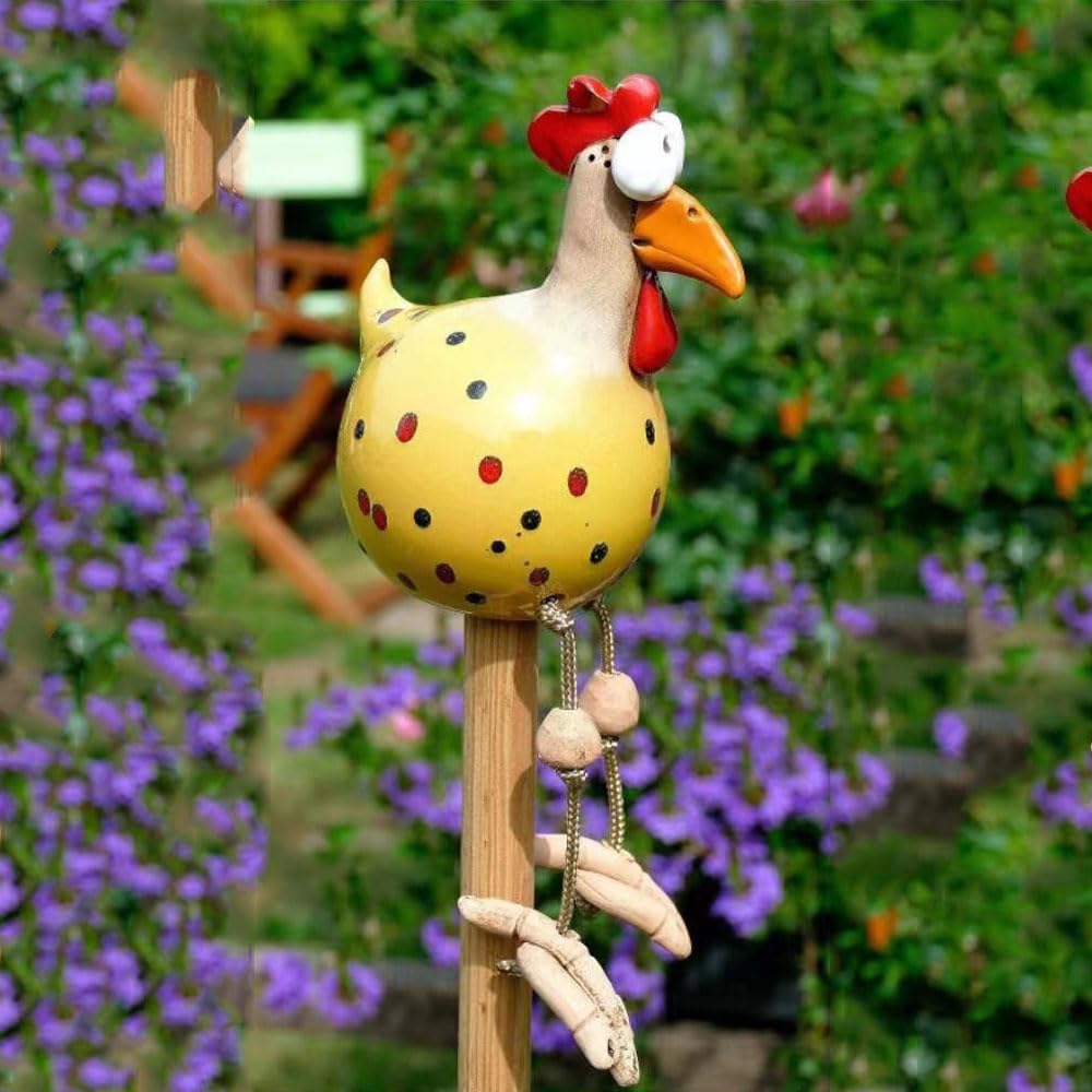 Romeeton Resin Chicken Sculpture,Resin Rooster Ornaments Funny Chicken Decor Ceramic Garden Statues Art Outdoor Yard Decorative Garden Stakes for Home Outside Courtyard Farmhouse Patio Yard (Yellow) - Image 2