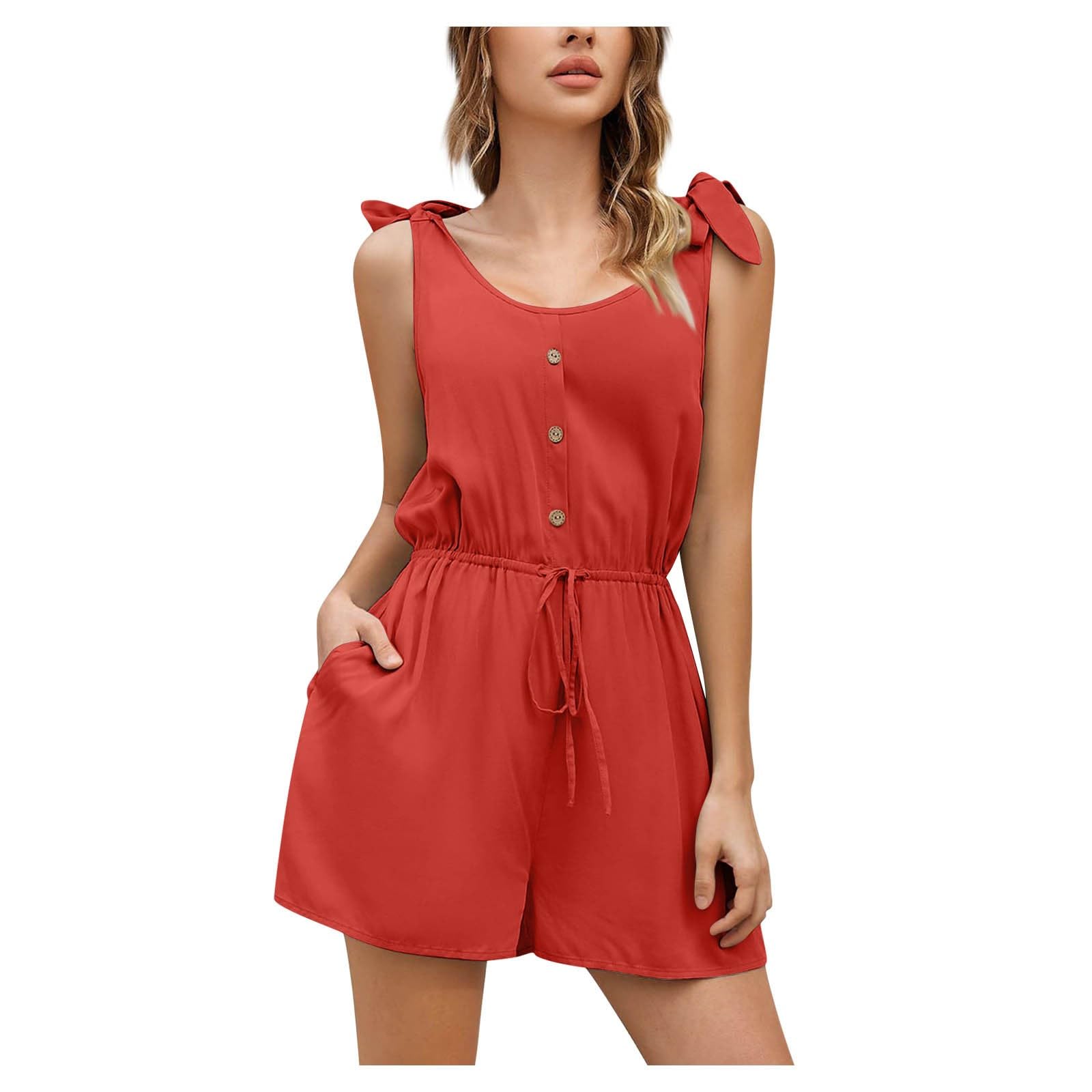 Summer Rompers for Women 2026 Spring Flowy Dressy Casual Jumpsuits Beach Comfy Linen Athletic Tshirt Overalls