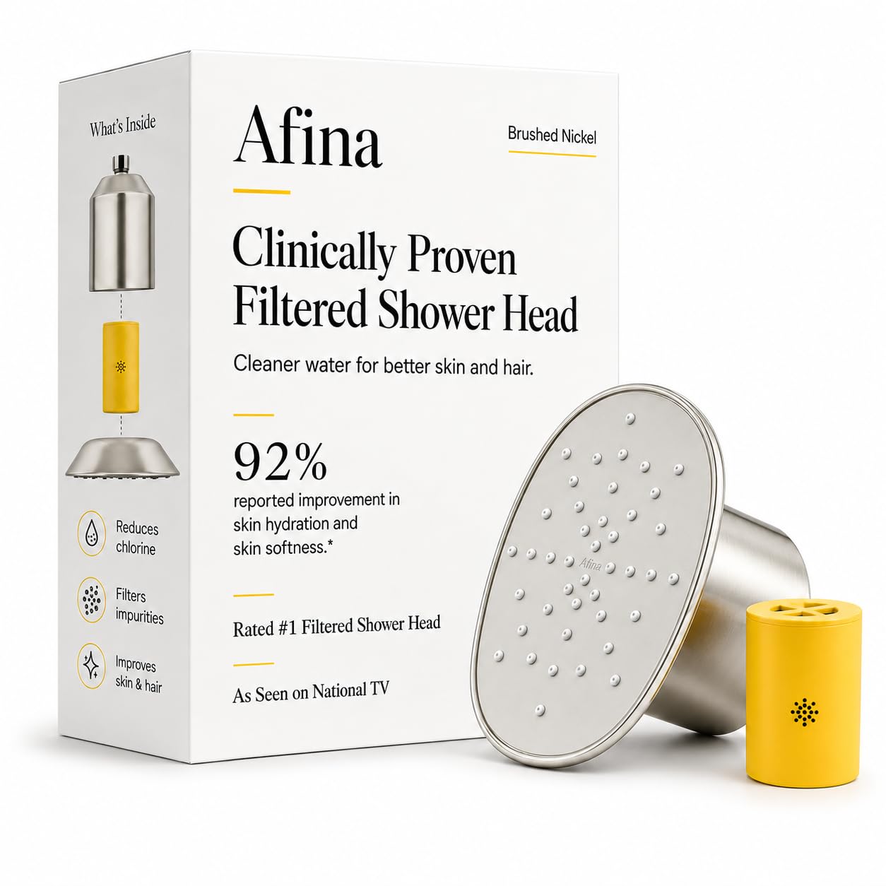 Afina Soffione doccia filtrato | Doccia ad alta pressione - Riduce prurito secco, forfora e eczema, migliorando pelle, capelli e unghie (nickel)