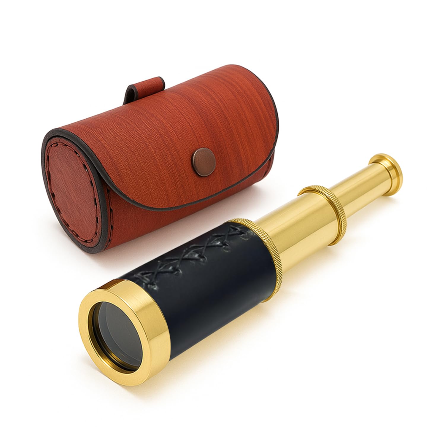 NauticalMart Brass Spyglass Telescope with Leather Case - 6 Inch Handheld Pirate Navigation Telescope for Young and Adults, Perfect Nautical Collectible and Gift for Adventure Seekers