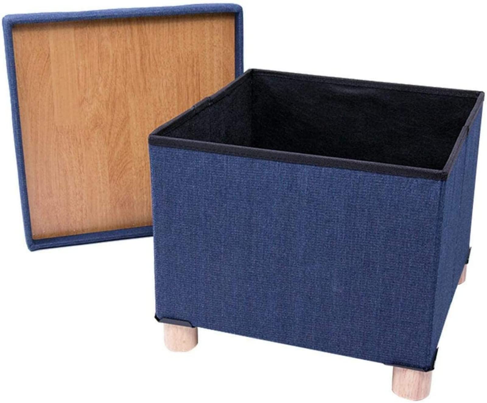 Poggiapiedi Pouf Poggiapiedi Sgabello Pieghevole Contenitore con Coperchio e Contenitore da Giardino con Gambe in Legno Grande Sedia Bassa Quadrata con Coperchio Mobile Multifunzionale, Nero