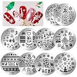 ▲ Weihnachtsnagelkunst-Schablone Maniküre: Weihnachtsthema-Nagelschablone mit verschiedenen weihnachtlichen Mustern, Weihnachtsbaum, Schneemann, Weihnachtsmann, Schneeflocke, Rentier, Weihnachtsmütze, Weihnachtsstrumpf und so weiter. Sie können Ihre Kreativität nutzen, um Ihre Nägel zu schmücken.
