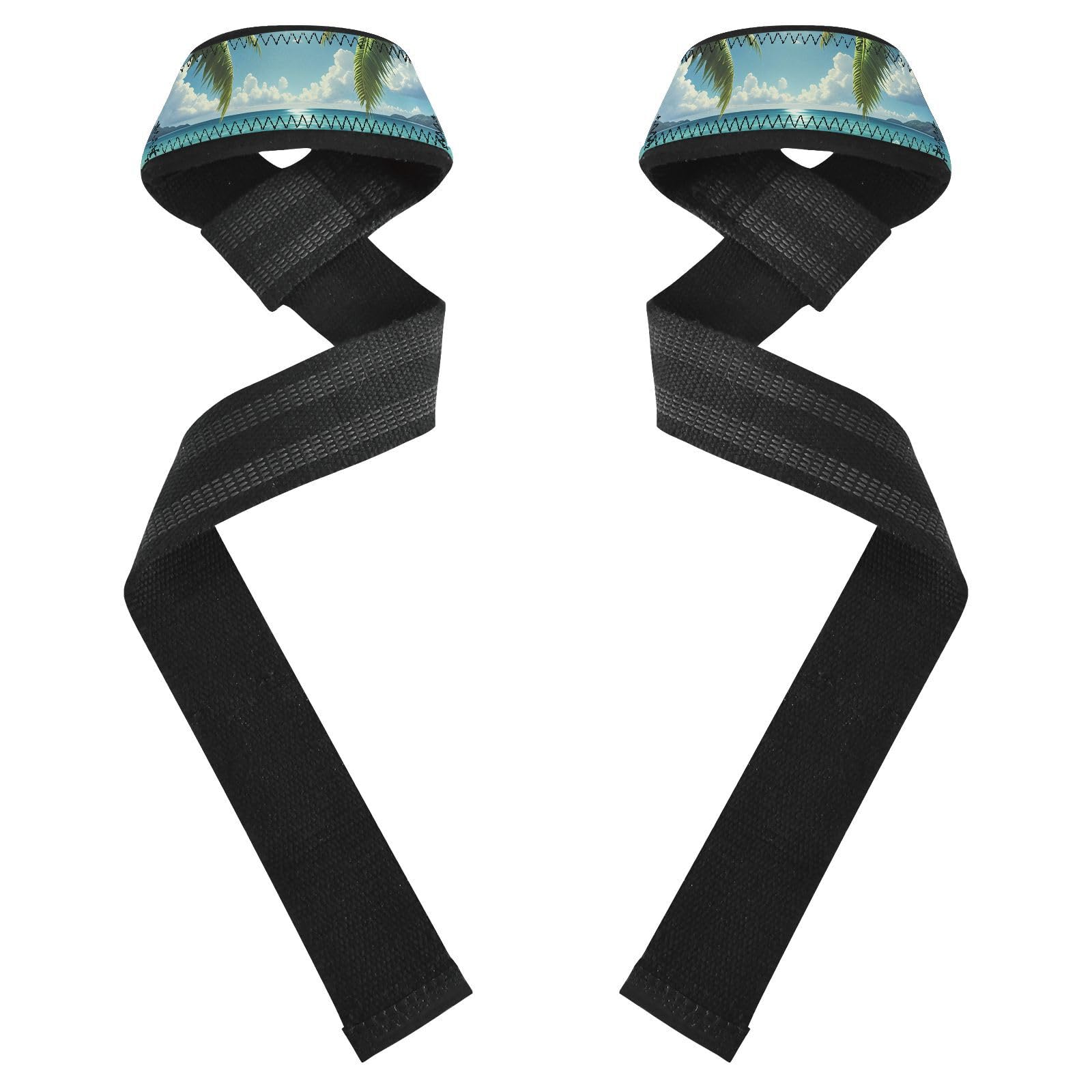 STAYTOP Beautiful Beach Scenery Wrist Straps for Weightlifting,Lifting Straps with Neoprene Cushioned Wrist Padded and Anti-Skid Silicone for Strength Training,Bodybuilding,Deadlifting