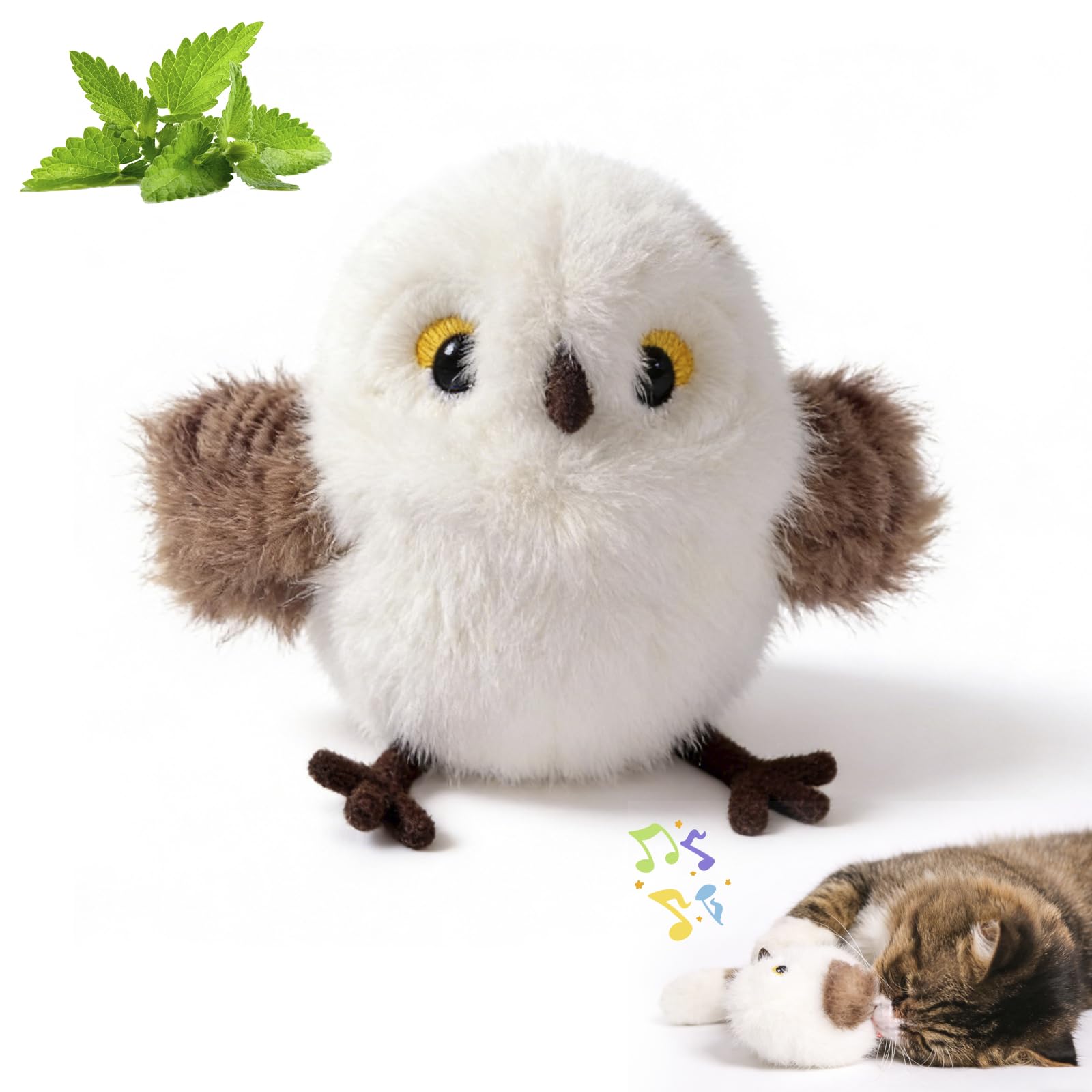 Auveach Flying Bird Cat Toy, 2026 Flappy Chirping Bird Cat Toy 3 Modes Touch Activated, USB Rechargeable Cat Toys Interactive with Catnip for Indoor Cats Kitten Adult (White)
